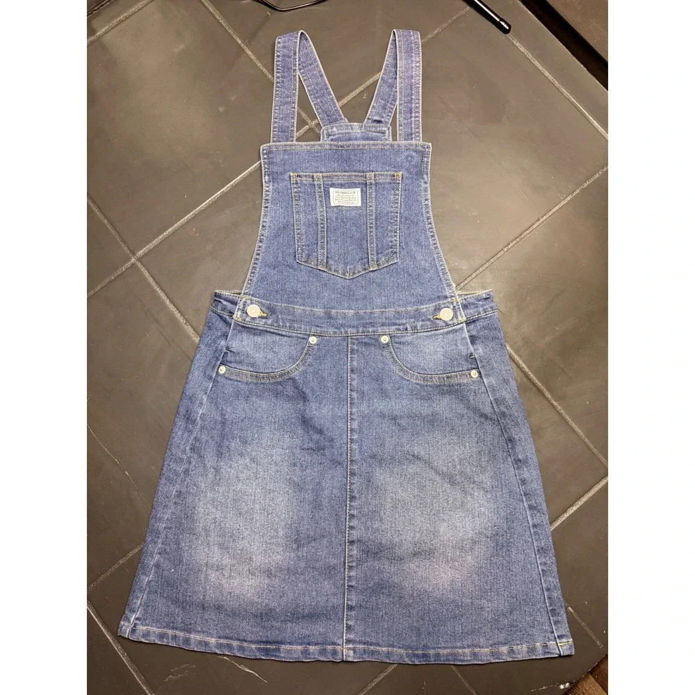 Levis Girls Denim Overall Dress Medium Wash Blue Pinafore Size L 14/16